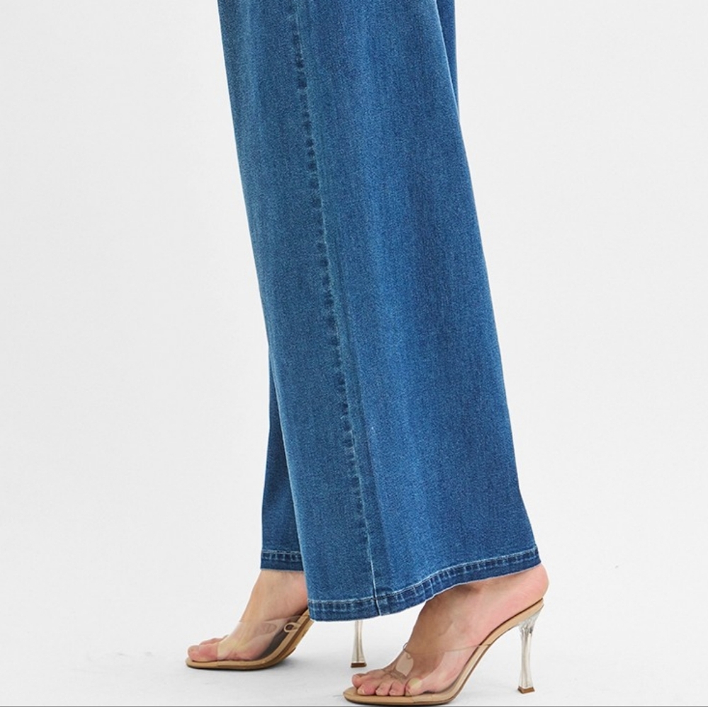 RISEN Palazzo Baggy Mid-Rise Pleated Ultra Wide Oversized Leg Jeans Denim Pants - Picture 14 of 16